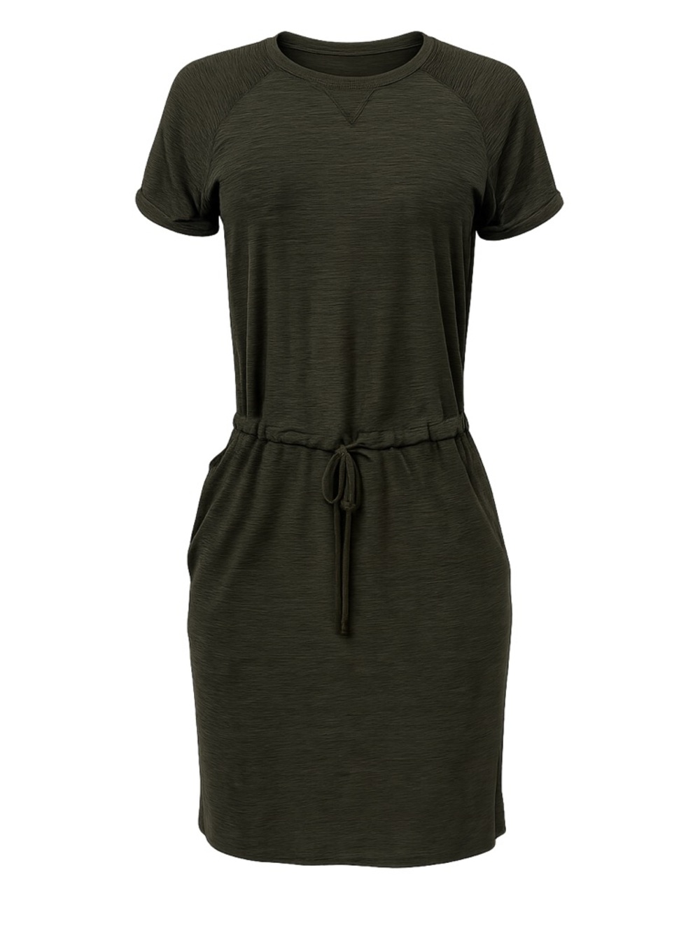 Kyodan Olive Green Drawstring soft stretch XS pocket jersey shirt dress #25